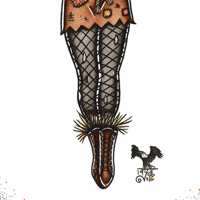 American traditional tattoo flash Scarecrow Pinup watercolor print.