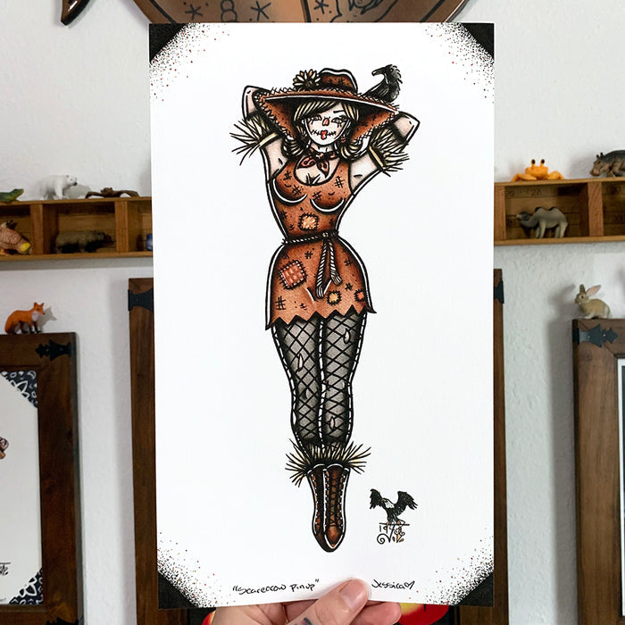 American traditional tattoo flash Scarecrow Pinup watercolor print.