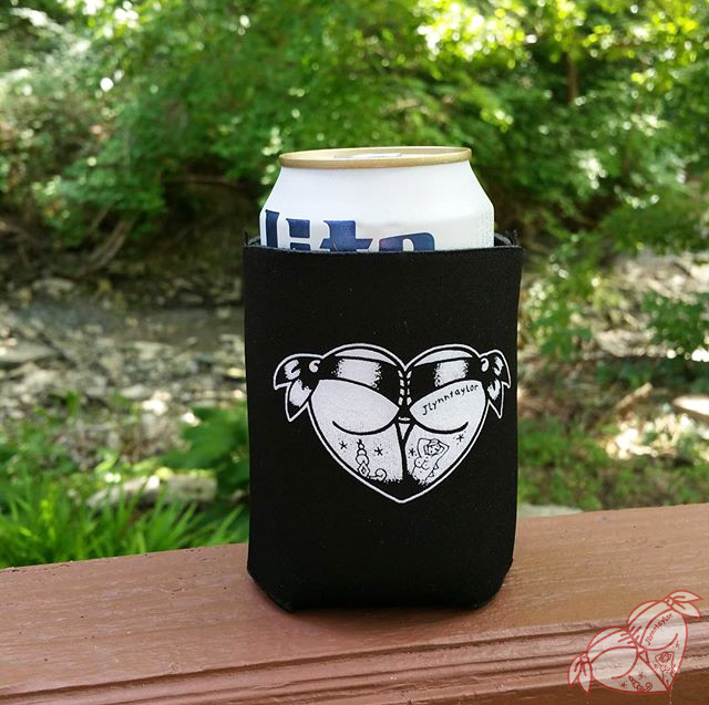 American traditional tattoo flash stipple scrunch butt bikini butt heart coozie.