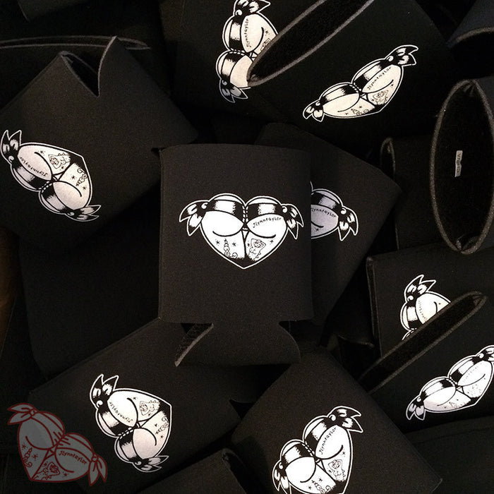 American traditional tattoo flash stipple scrunch butt bikini butt heart coozies.
