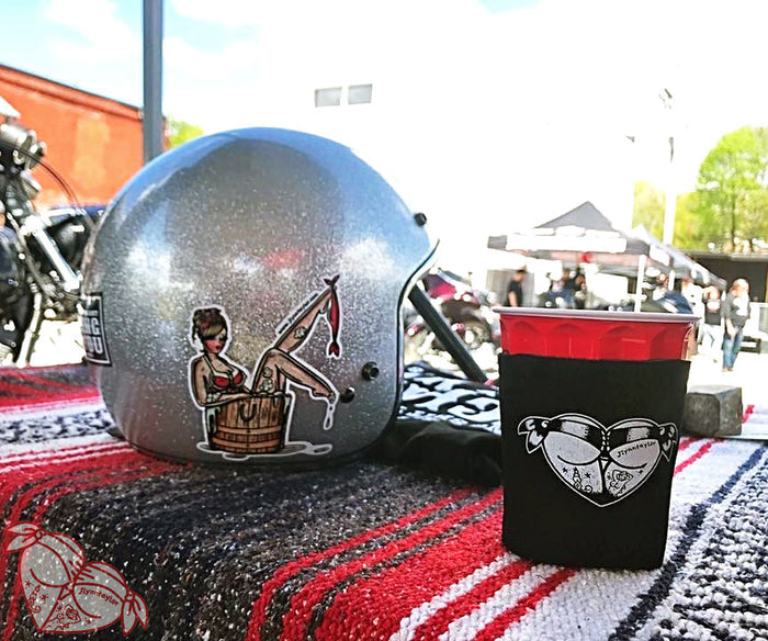 American traditional tattoo flash stipple scrunch butt bikini butt heart coozie.