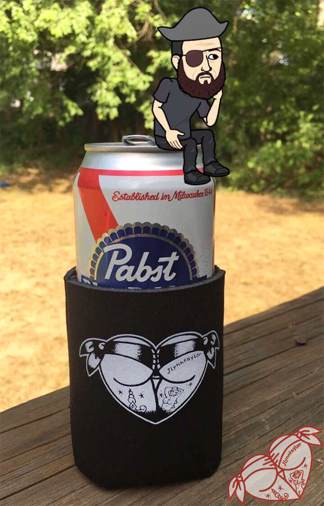 American traditional tattoo flash stipple scrunch butt bikini butt heart coozie.