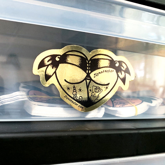 Scrunch Butt Heart Gold Foil Sticker