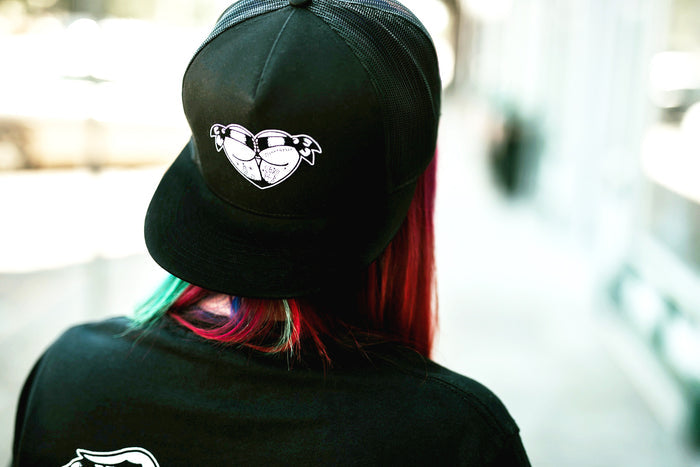 American traditional tattoo flash stipple scrunch butt bikini butt heart mesh snapback hat.