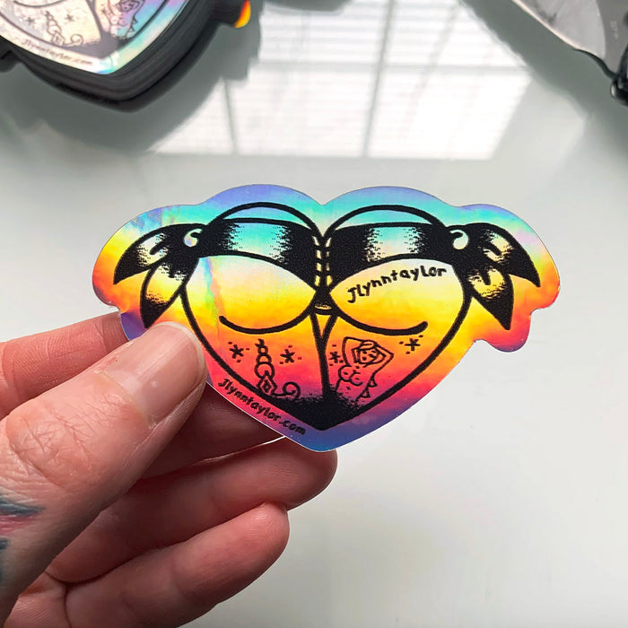 American traditional tattoo flash Rainbow Foil Scrunch Butt Heart Booty Heart sticker.