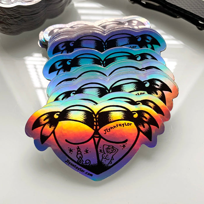 American traditional tattoo flash Rainbow Foil Scrunch Butt Heart Booty Heart stickers.