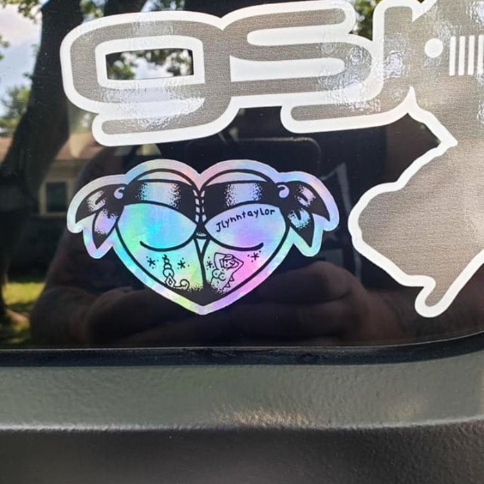 American traditional tattoo flash Rainbow Foil Scrunch Butt Heart Booty Heart sticker.