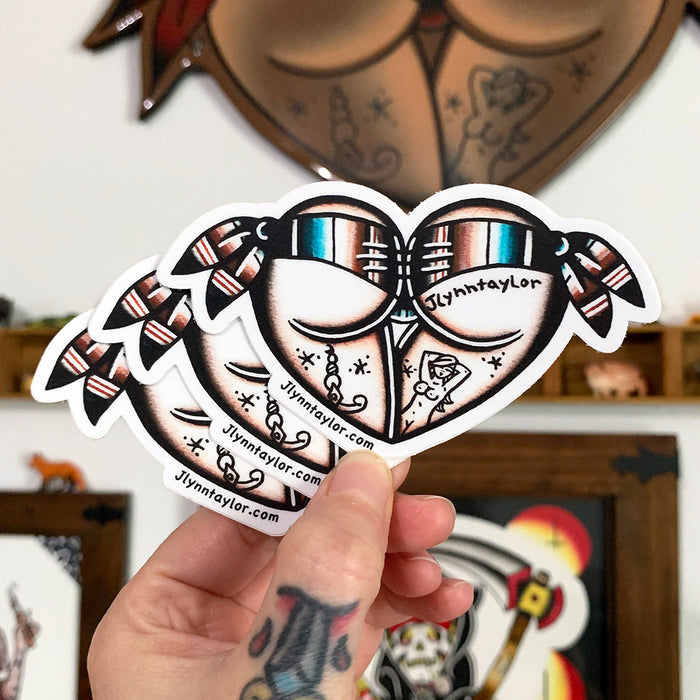 American Traditional tattoo flash Serape Scrunch Butt Booty Heart watercolor sticker.