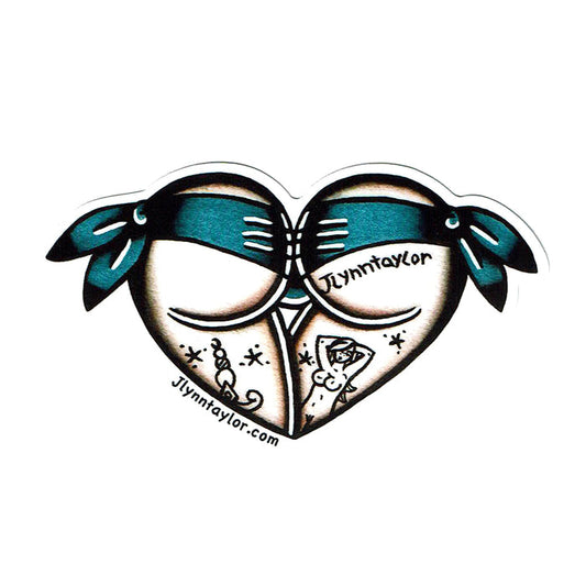 American Traditional tattoo flash Blue Scrunch Butt Booty Heart watercolor sticker.