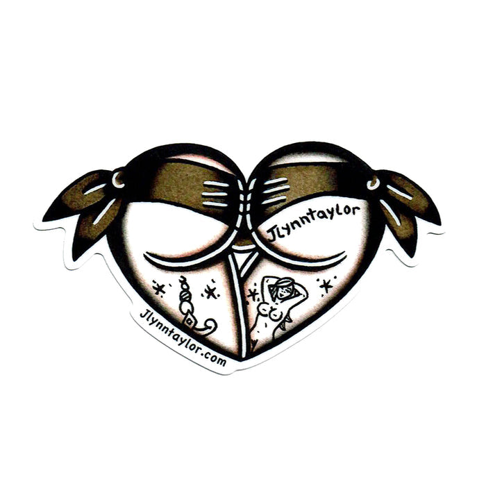American Traditional tattoo flash Brown Scrunch Butt Booty Heart watercolor sticker.