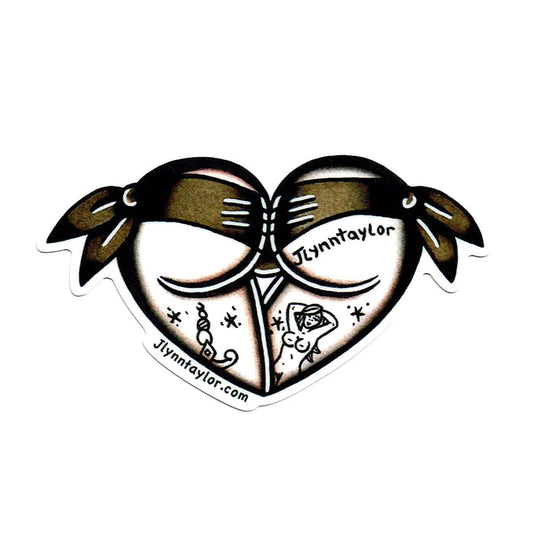 American Traditional tattoo flash Brown Scrunch Butt Booty Heart watercolor sticker.