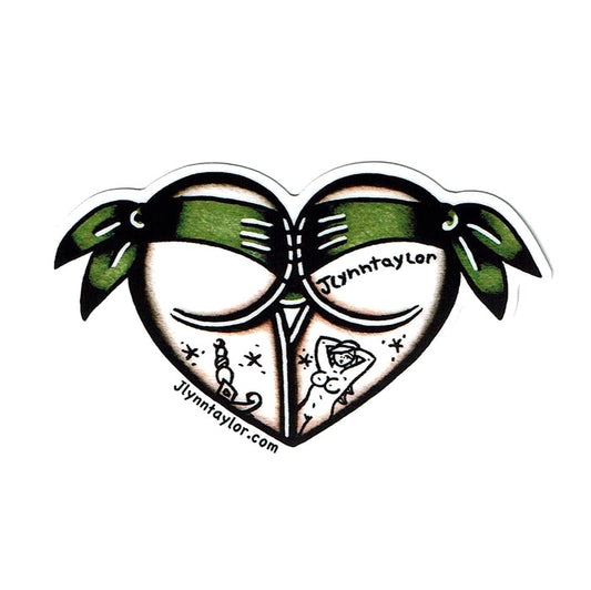 American Traditional tattoo flash Green Scrunch Butt Booty Heart watercolor sticker.