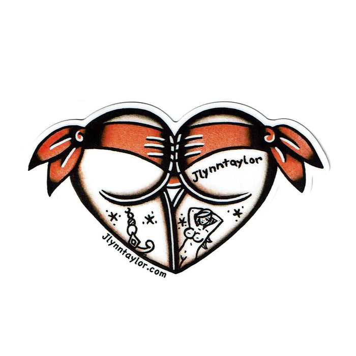 American Traditional tattoo flash Orange Scrunch Butt Booty Heart watercolor sticker.