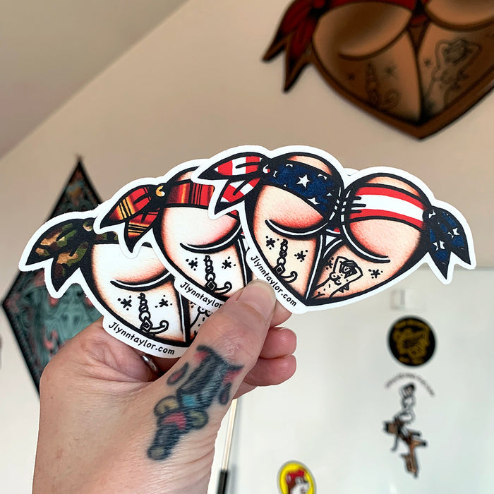 American traditional tattoo flash Scrunch butt Booty Heart watercolor sticker pack.