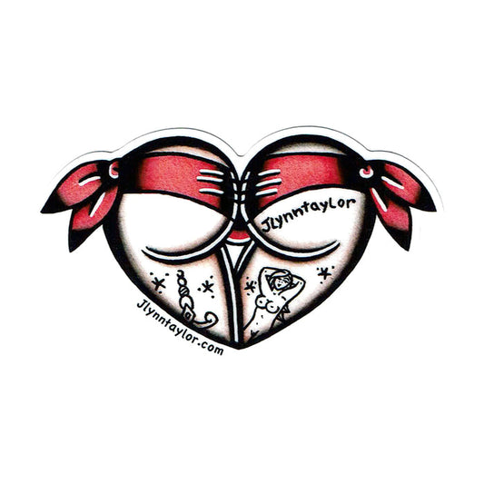 American Traditional tattoo flash Pink Scrunch Butt Booty Heart watercolor sticker.