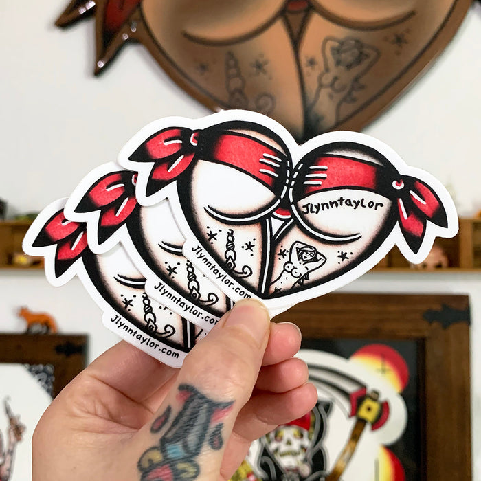 American Traditional tattoo flash Pink Scrunch Butt Booty Heart watercolor sticker.