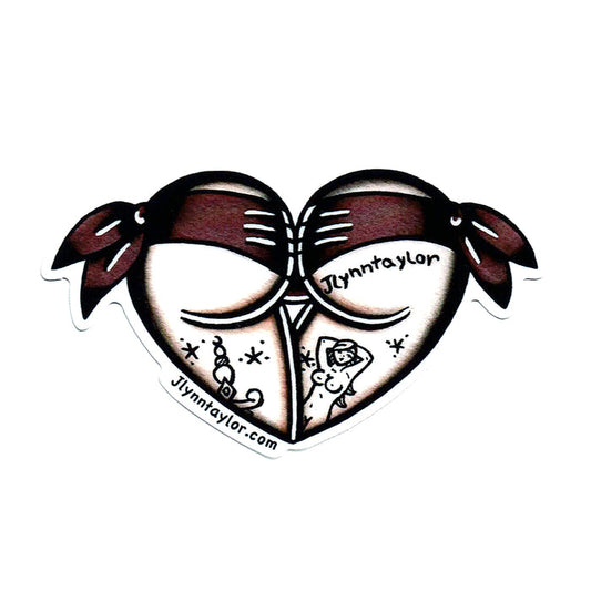 American Traditional tattoo flash Purple Scrunch Butt Booty Heart watercolor sticker.