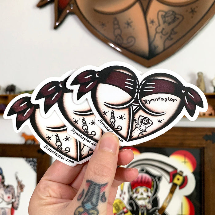 American Traditional tattoo flash Purple Scrunch Butt Booty Heart watercolor sticker.