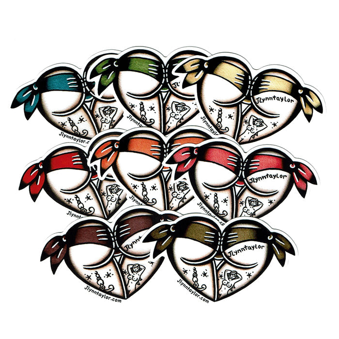 American traditional tattoo flash Scrunch Butt Heart watercolor sticker set.
