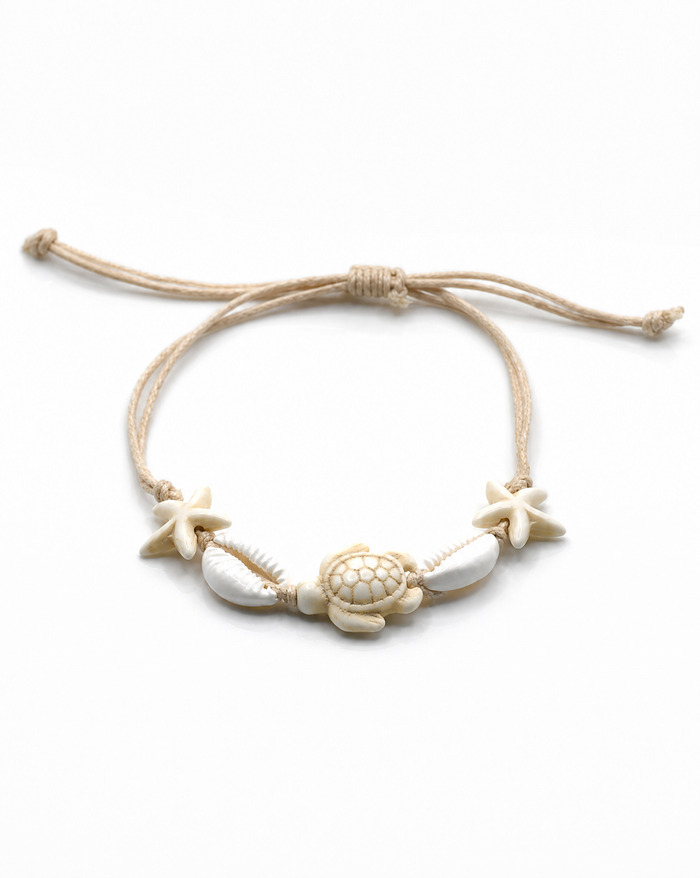Sea Life Bone and Shell Adjustable Bracelet