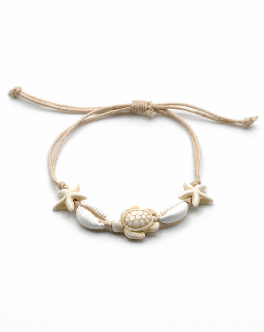 Sea Life Bone and Shell Adjustable Bracelet