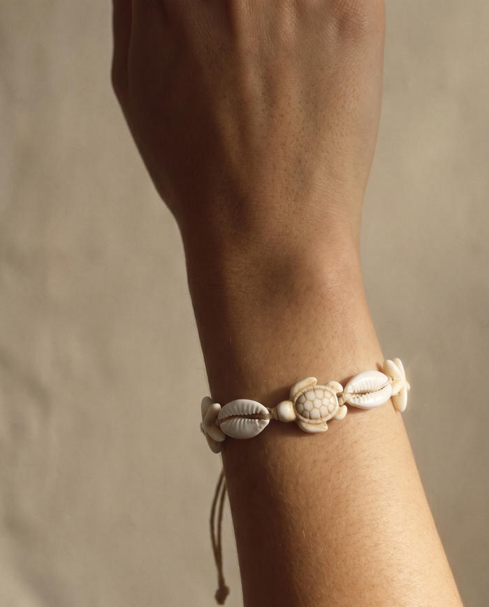 Sea Life Bone and Shell Adjustable Bracelet