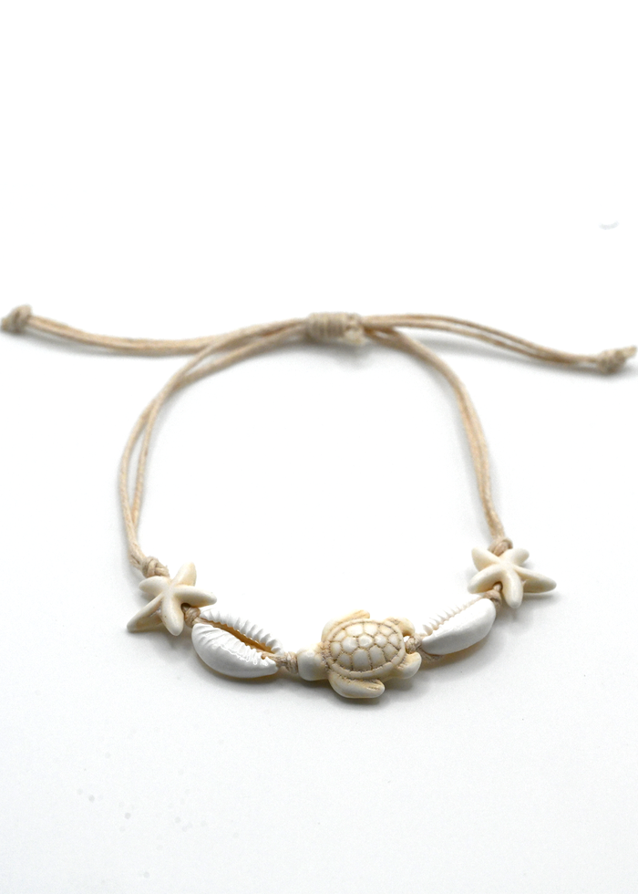 Sea Life Bone and Shell Adjustable Bracelet