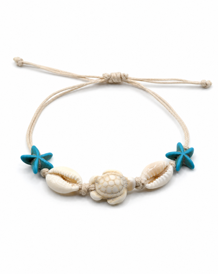 Sea Life Bone and Turquoise  Adjustable Bracelet