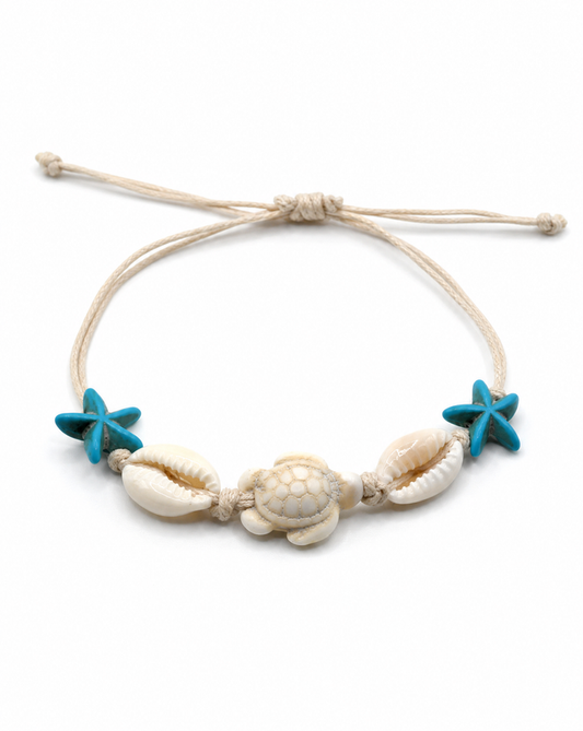 Sea Life Bone and Turquoise  Adjustable Bracelet