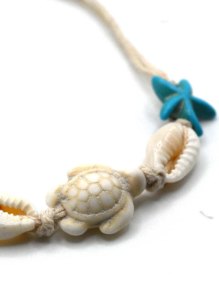 Sea Life Bone and Turquoise  Adjustable Bracelet