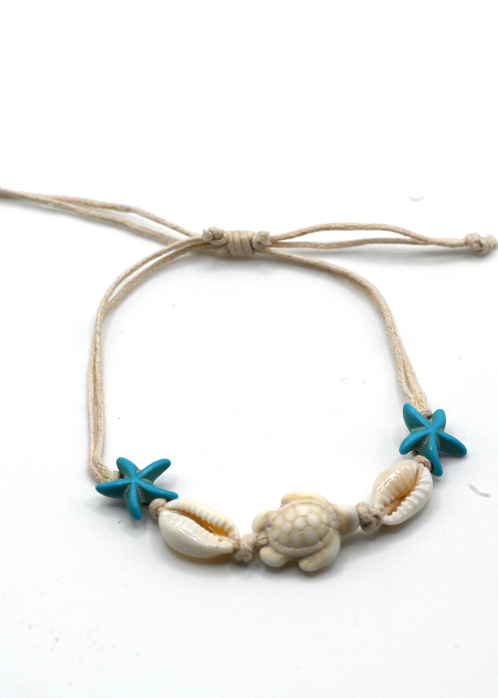 Sea Life Bone and Turquoise  Adjustable Bracelet - Front View
