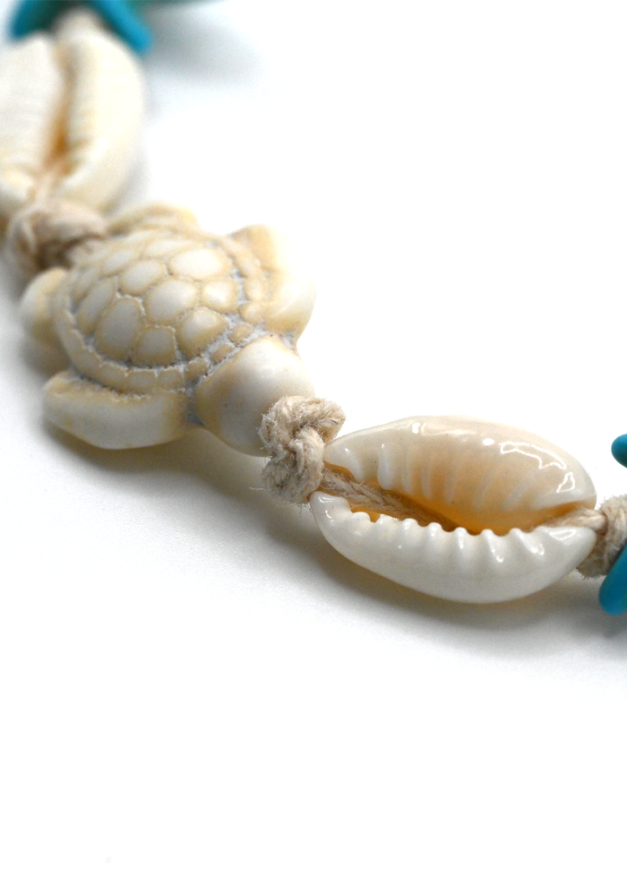 Sea Life Bone and Turquoise  Adjustable Bracelet - Close-Up 2