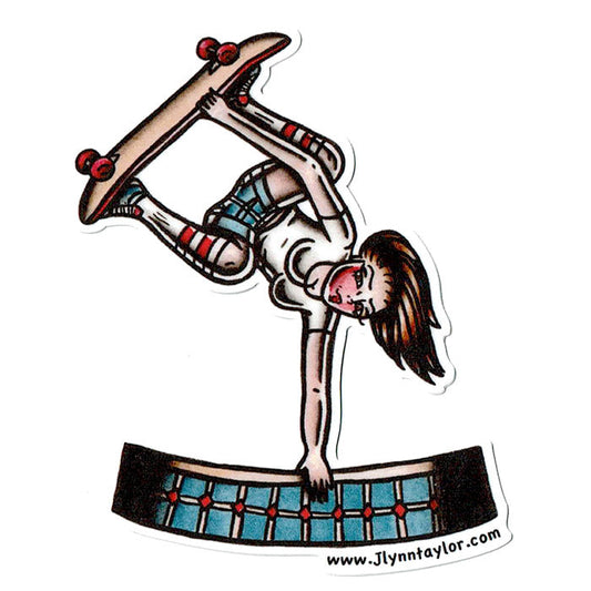 American Traditional tattoo flash skateboard pinup sticker.