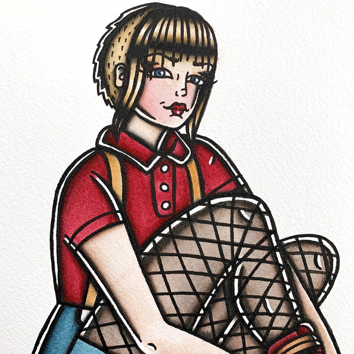 American Traditional tattoo flash sexy traditional skinhead skinbyrd pinup spitshade painting.