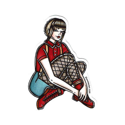American Traditional tattoo flash Skinbyrd Pinup watercolor sticker.