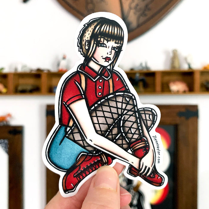 American Traditional tattoo flash Skinbyrd Pinup watercolor sticker.