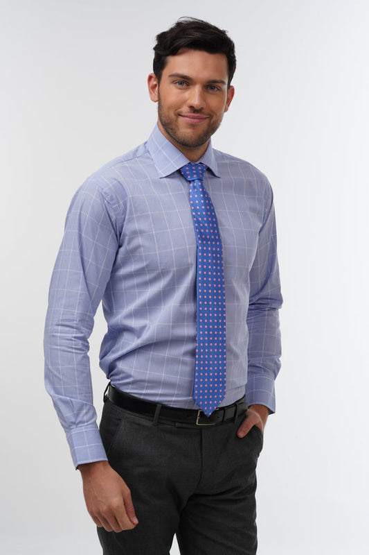 Sky & pink polka dot woven silk tie