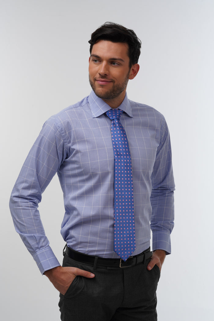 Sky & pink polka dot woven silk tie