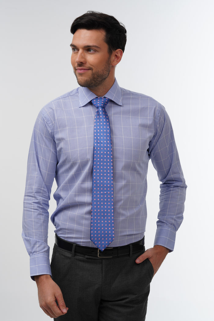 Sky & pink polka dot woven silk tie
