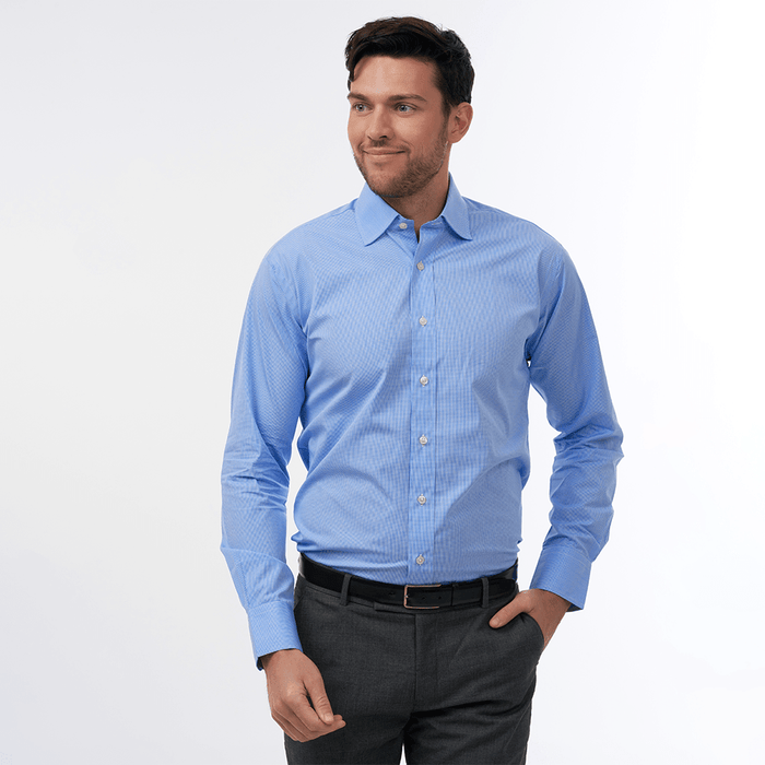 Small Gingham Check Blue Formal Shirt