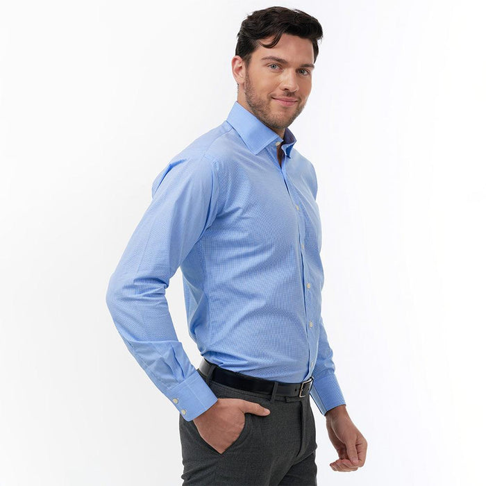 Small Gingham Check Blue Formal Shirt