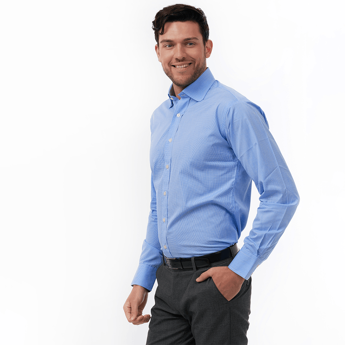 Small Gingham Check Blue Formal Shirt