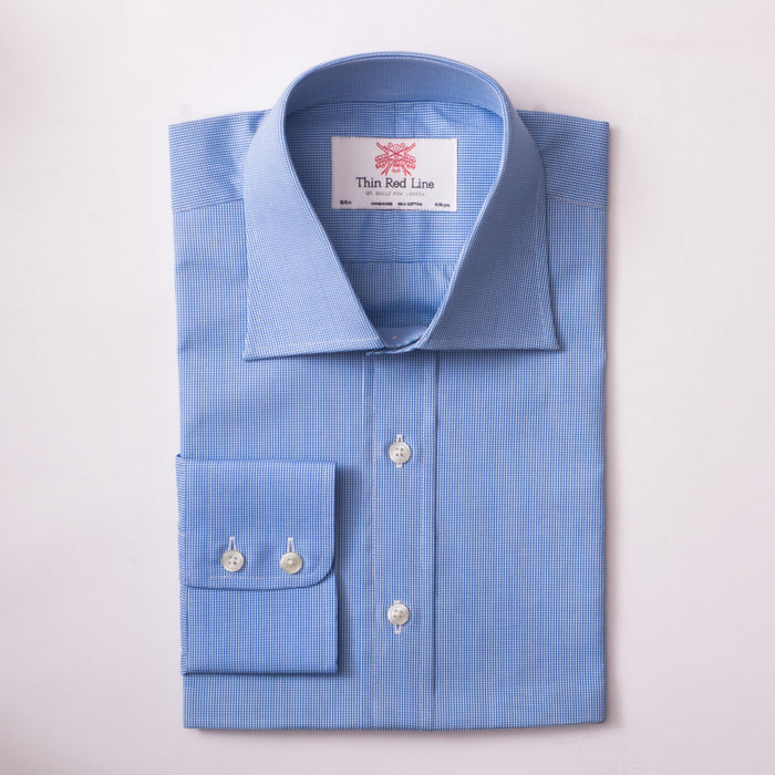 Small Gingham Check Blue Formal Shirt