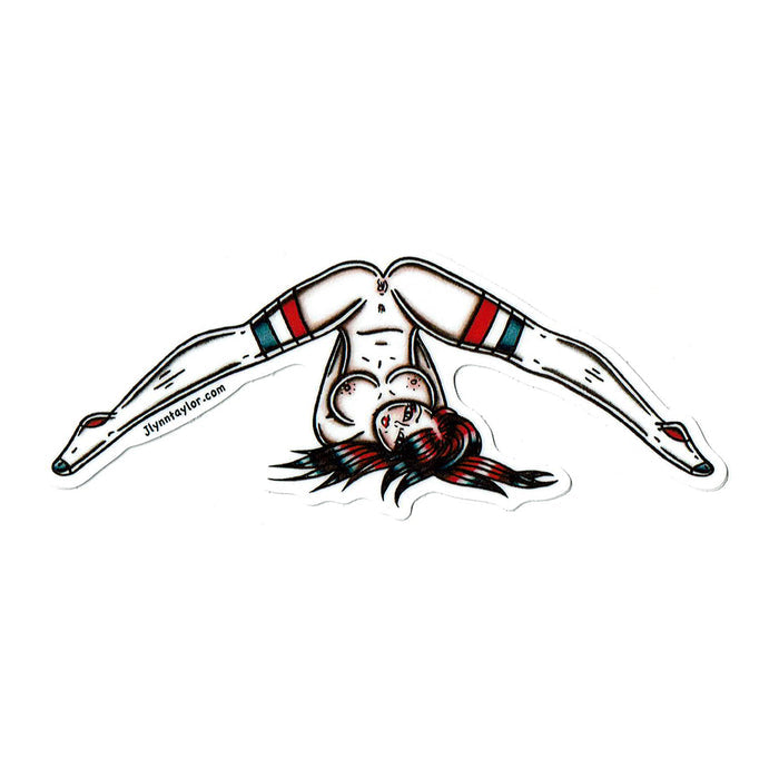 American traditional tattoo flash naughty sock splits pinup watercolor sticker.