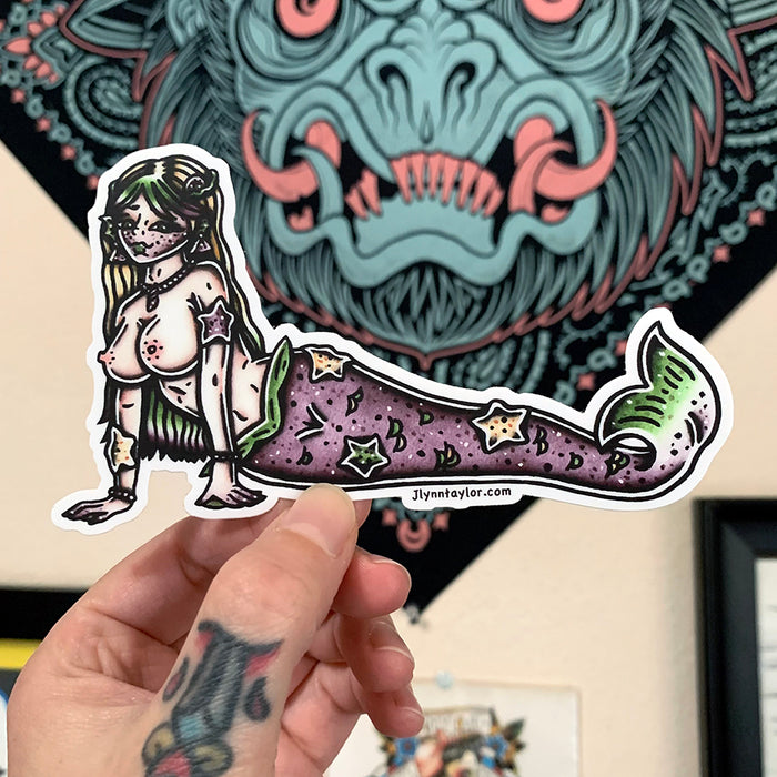 Starfish Mermaid Pinup Sticker