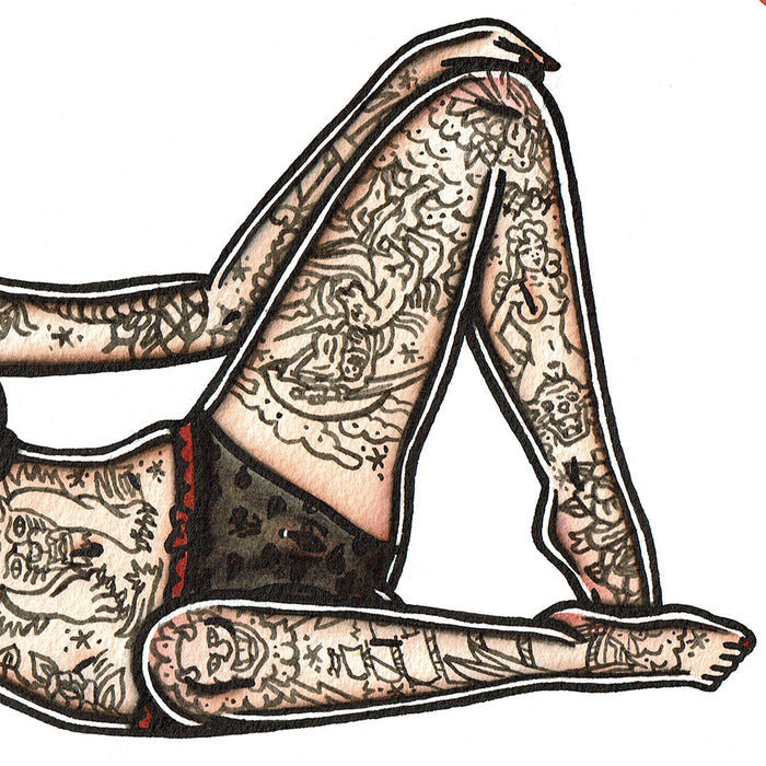 American traditional tattoo flash Italian Stiletto Switchblade Pinup watercolor painting.