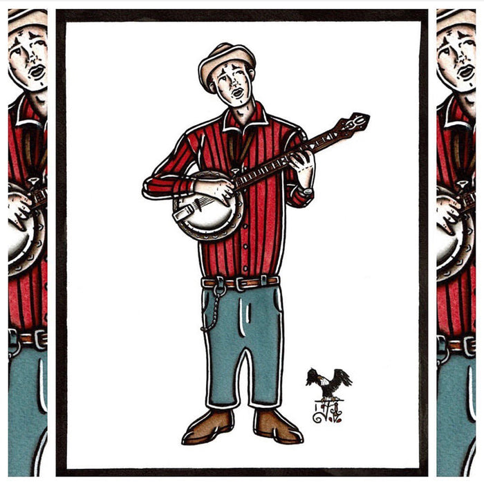American Traditional tattoo flash sexy traditional banjo player David Stringbean Akeman spitshade painting.