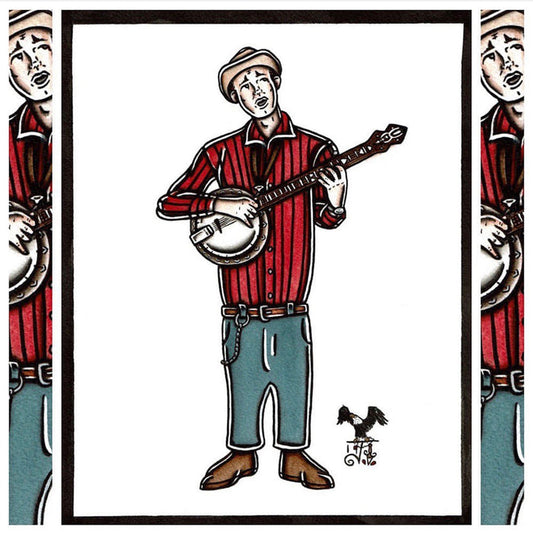 American Traditional tattoo flash sexy traditional banjo player David Stringbean Akeman spitshade painting.