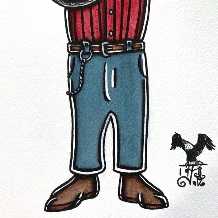 American Traditional tattoo flash sexy traditional banjo player David Stringbean Akeman spitshade painting.