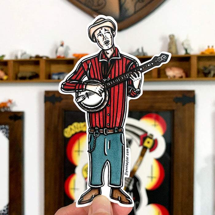 American traditional tattoo flash David Akeman (Stringbean) watercolor sticker.